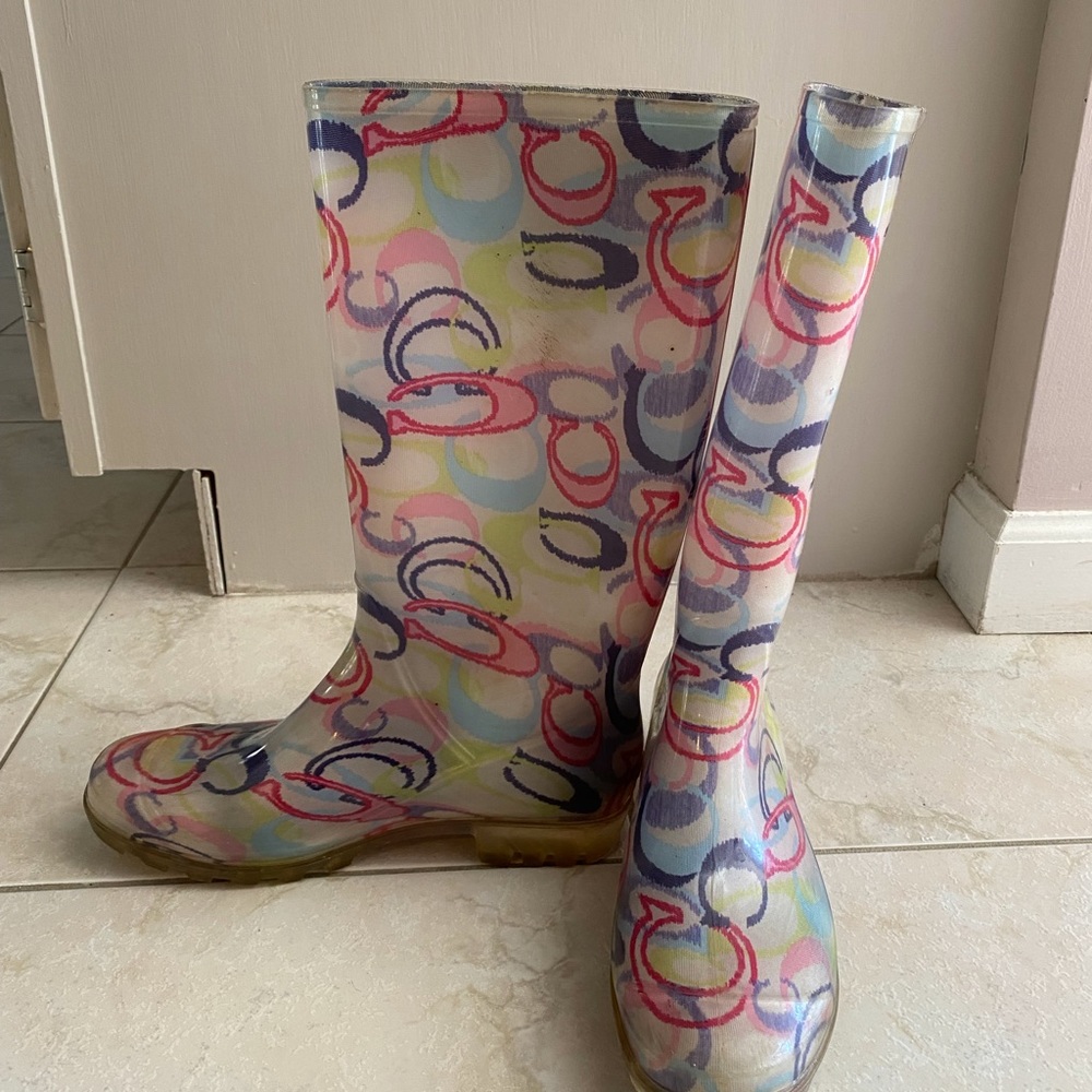 Coach Signature Pixy Dream multicolored rain boots size 8